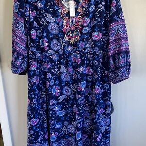 NWT Soft Surroundings Mirapani Embroidered Dress L